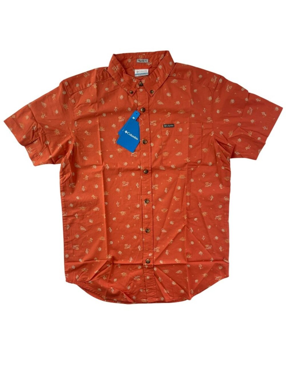 Columbia Rapid Rivers Orange Cactus Printed Hiking Shirt Men's Size Small NWT